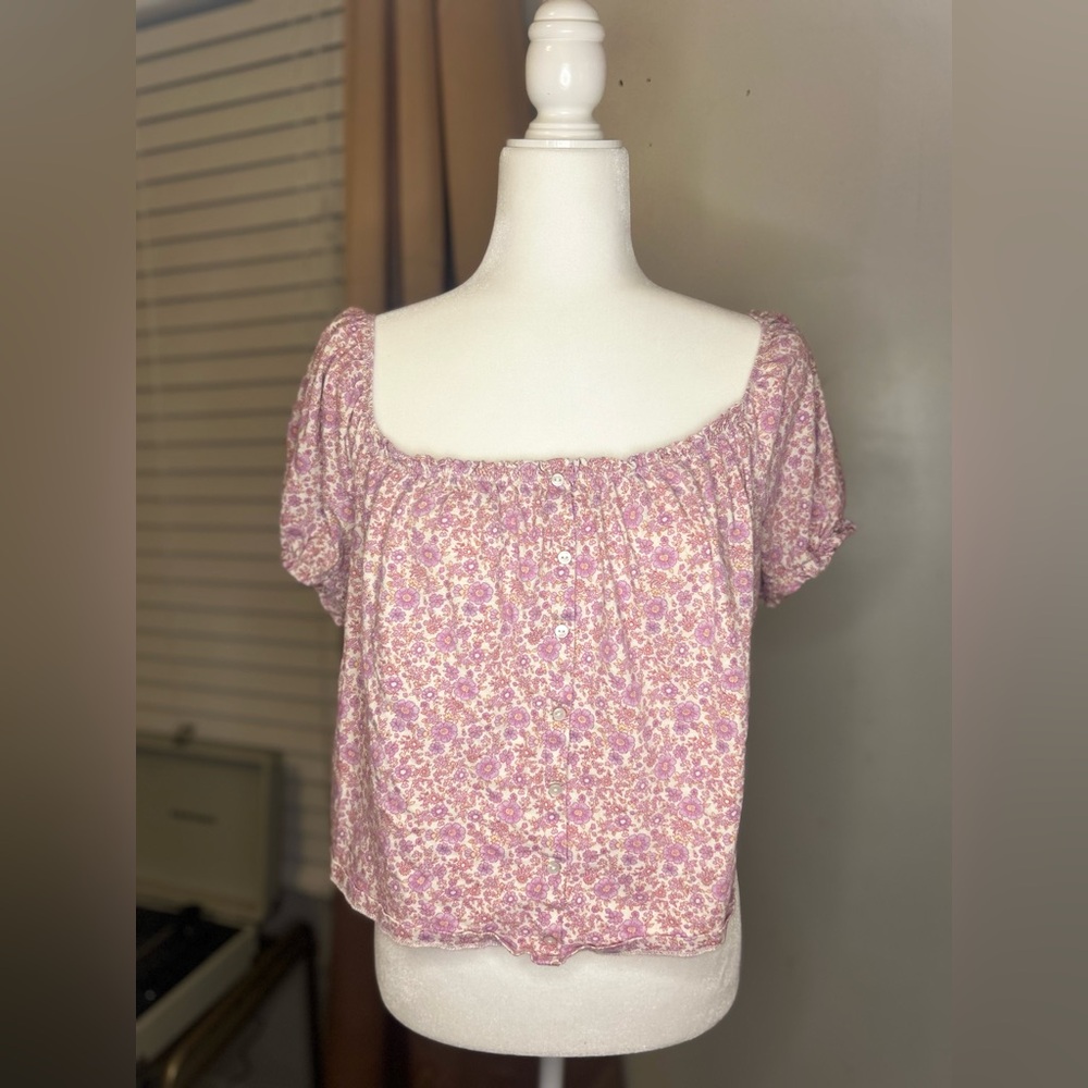 Floral Pink Top, American Eagle, Size: L